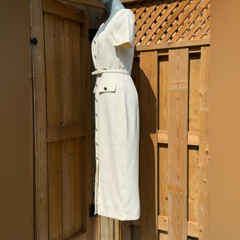 🆕 SELF-PORTRAIT 🧿 BNWOT Cream Ecru Crepe Buttoned Midi Dress, Sz UK 6/ US 2 - Picture 6 of 14